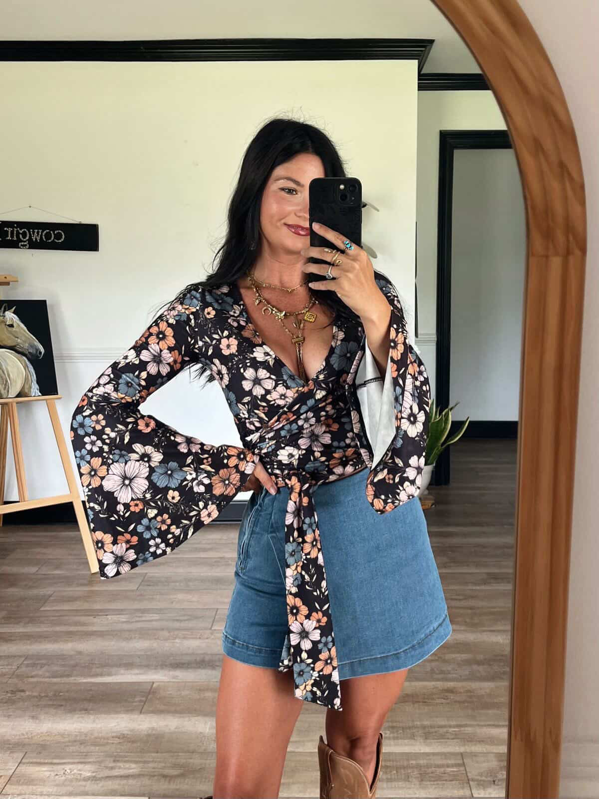 Woodstock Floral Bell Sleeve Wrap Top - Moonlit