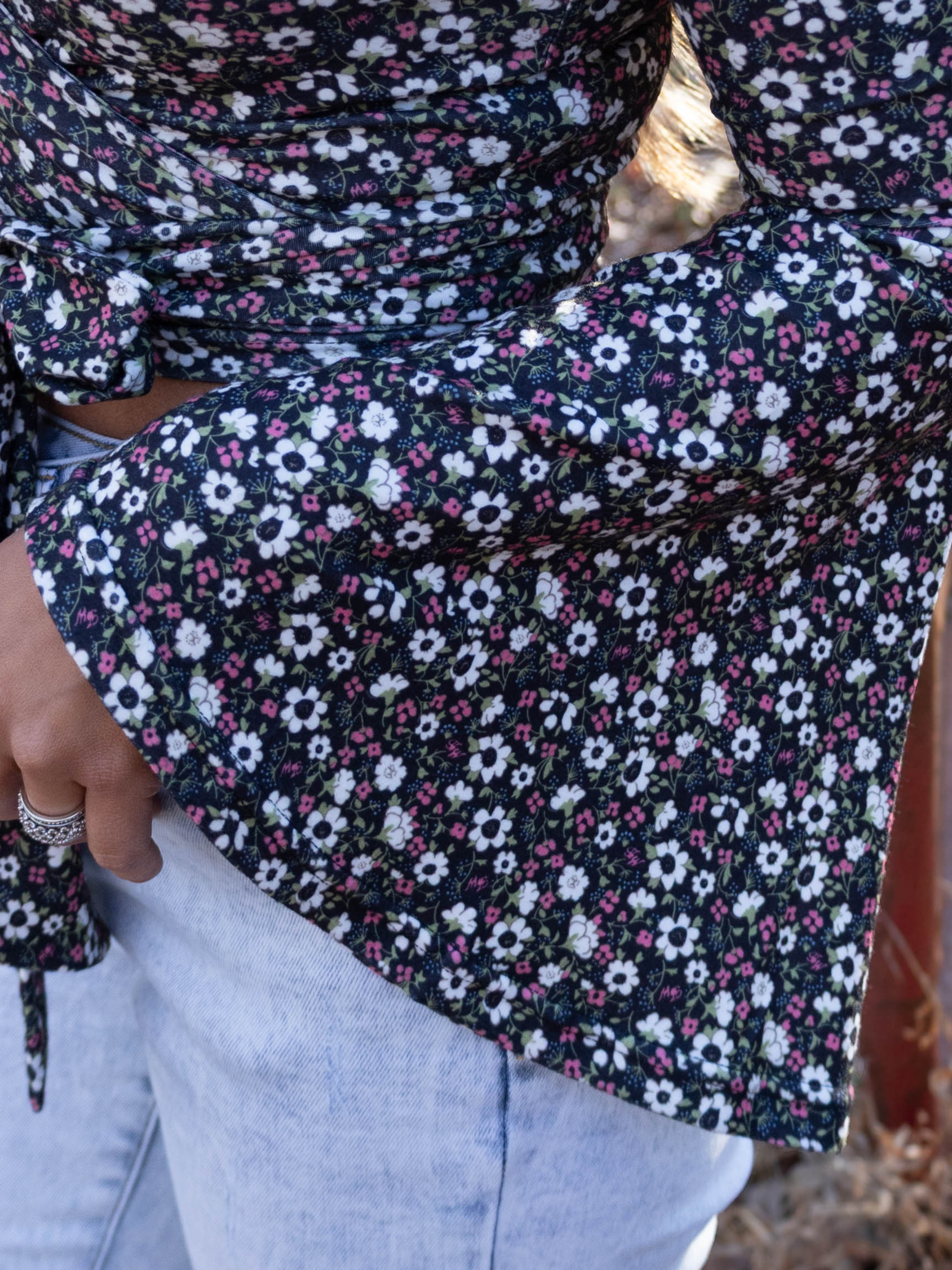 Woodstock Floral Bell Sleeve Wrap Top - Midnight Meadow